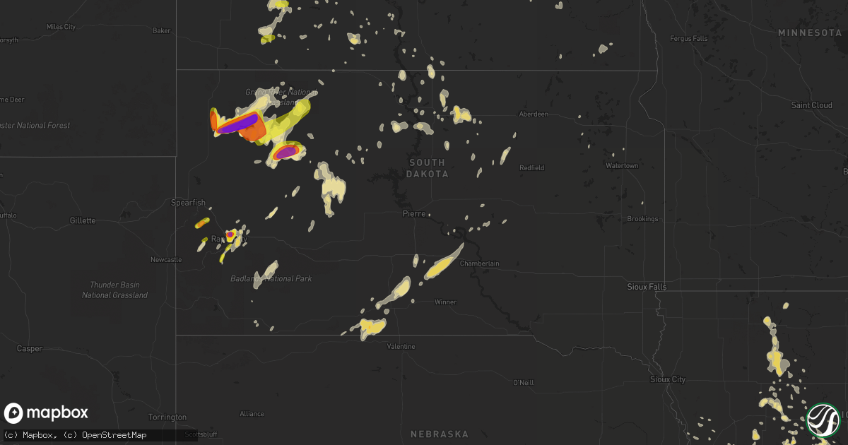 Hail map in South Dakota on June 10, 2018