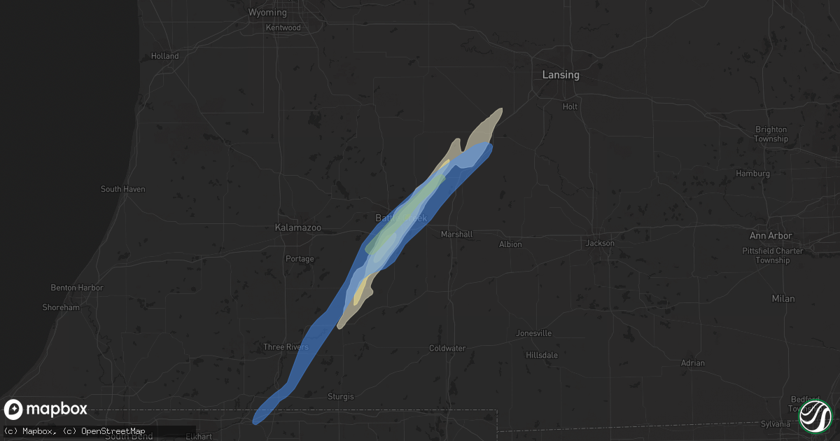 Hail map in Battle Creek, MI on June 10, 2020