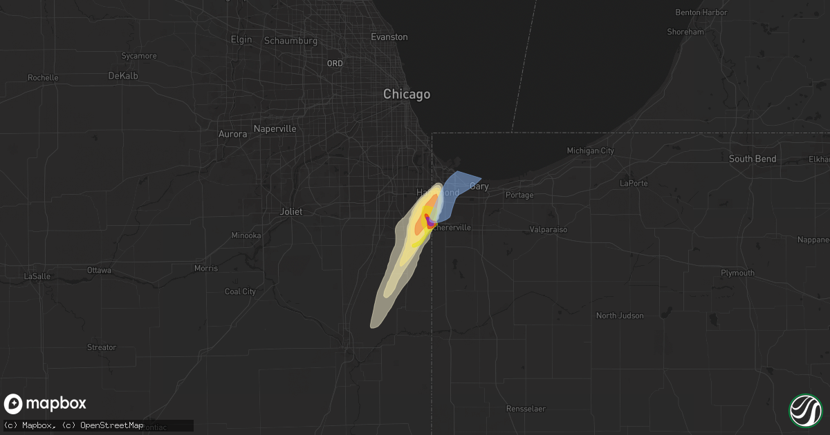 Hail map in Chicago Heights, IL on June 10, 2020