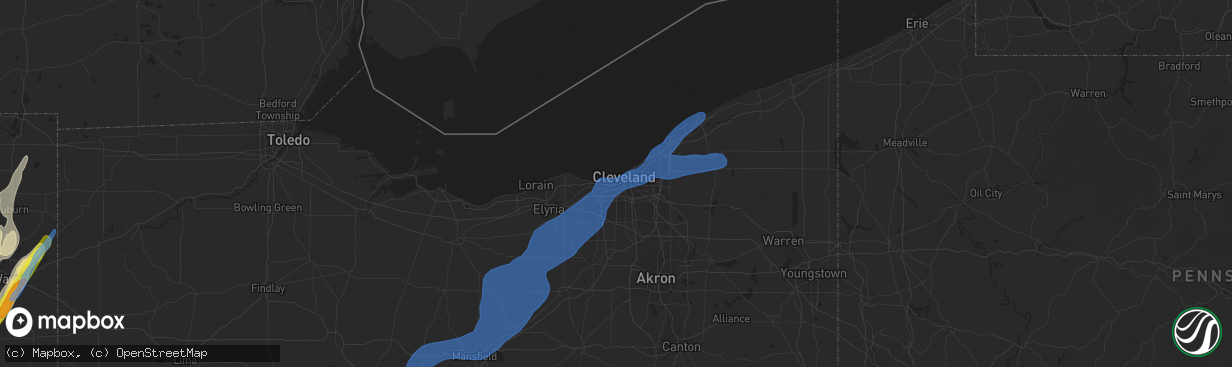 Hail map in Cleveland, OH on June 10, 2020