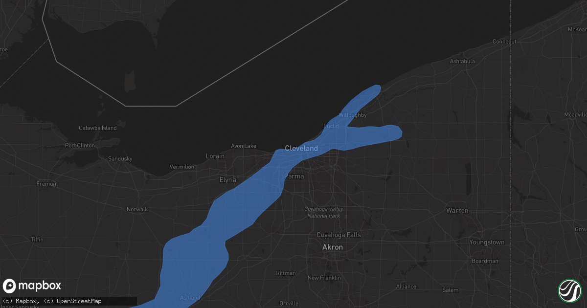 Hail map in Cleveland, OH on June 10, 2020