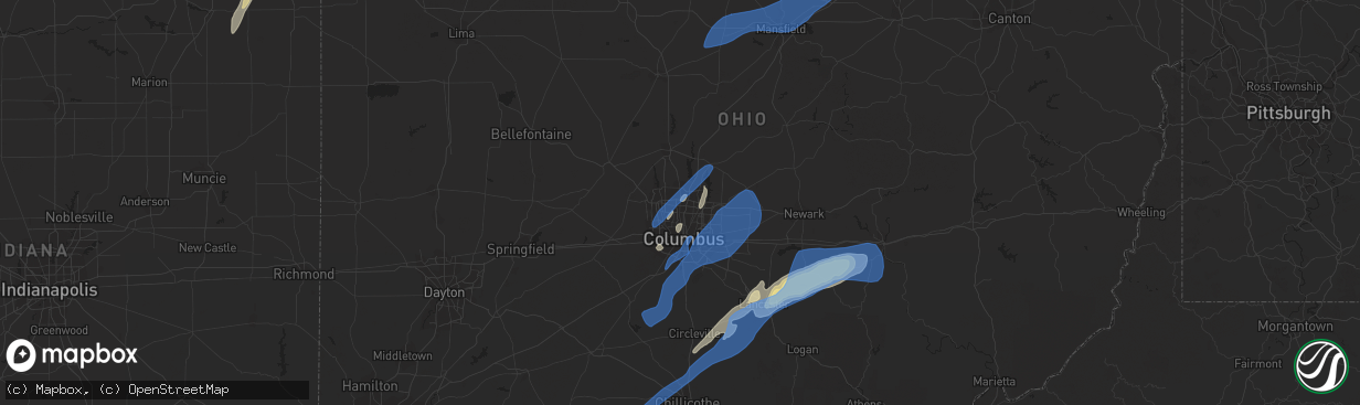 Hail map in Columbus, OH on June 10, 2020