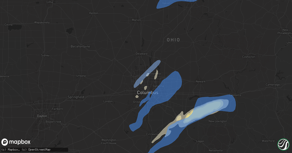 Hail map in Columbus, OH on June 10, 2020