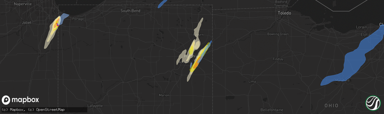 Hail map in Fort Wayne, IN on June 10, 2020