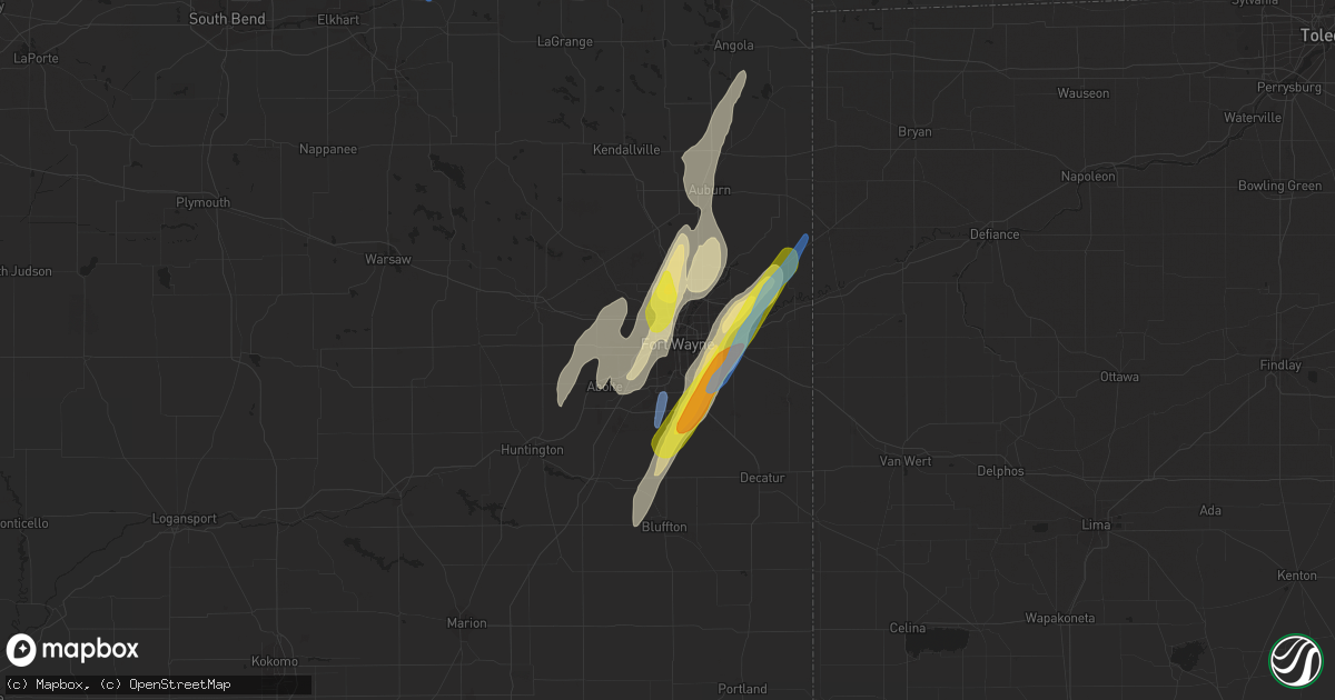 Hail map in Fort Wayne, IN on June 10, 2020