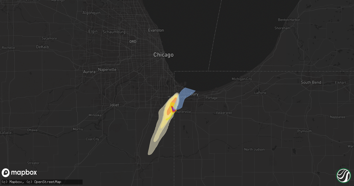 Hail map in Hammond, IN on June 10, 2020
