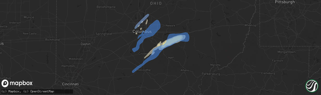 Hail map in Lancaster, OH on June 10, 2020