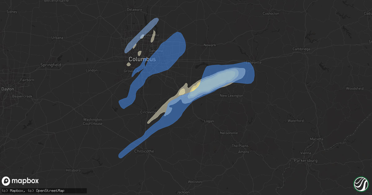 Hail map in Lancaster, OH on June 10, 2020