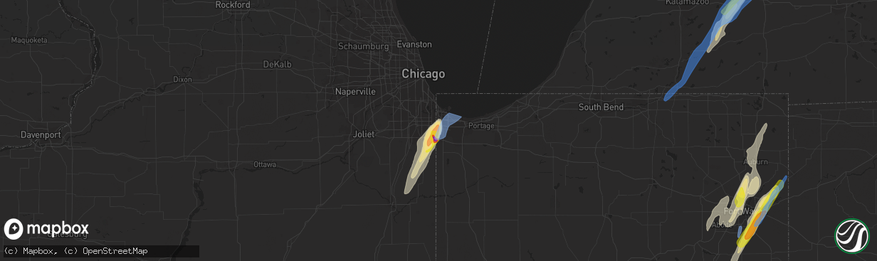 Hail map in Munster, IN on June 10, 2020