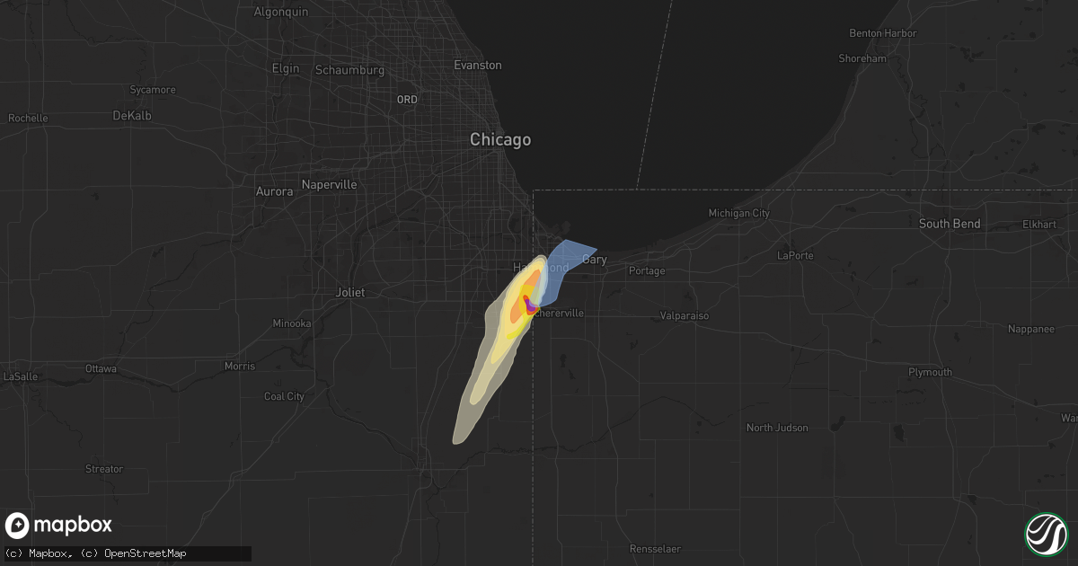 Hail map in Munster, IN on June 10, 2020