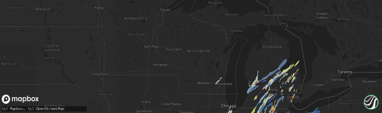 Hail map in Wisconsin on June 10, 2020