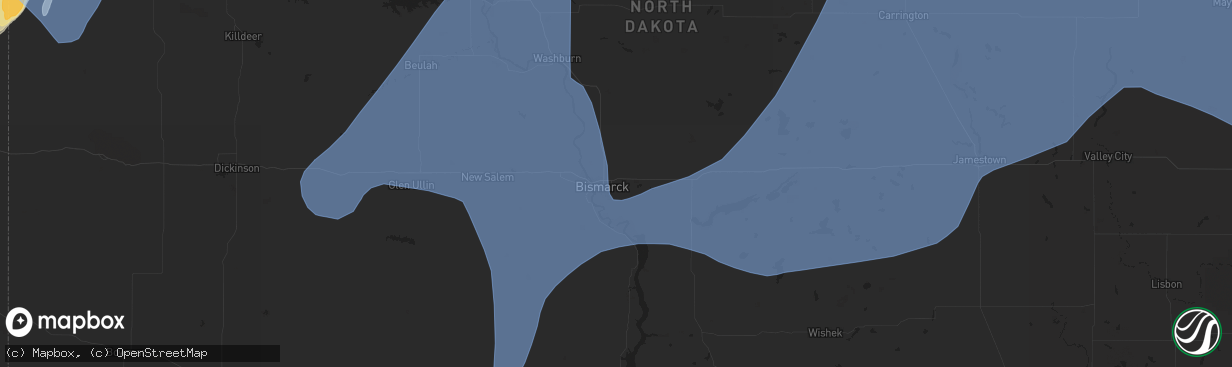 Hail map in Bismarck, ND on June 10, 2021