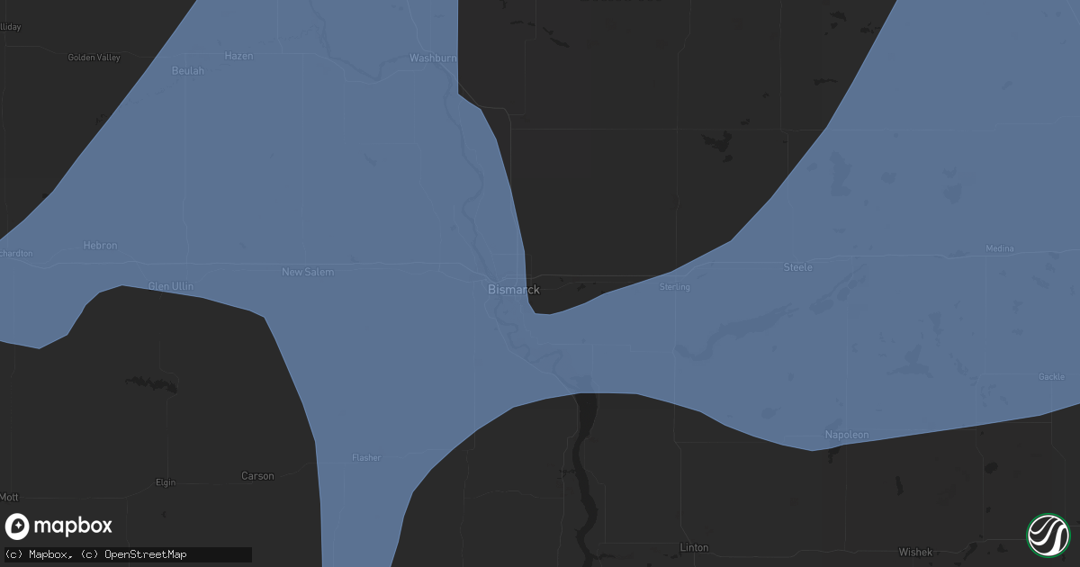 Hail map in Bismarck, ND on June 10, 2021