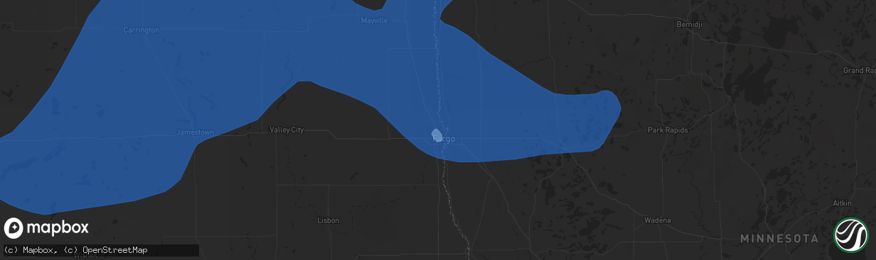 Hail map in Fargo, ND on June 10, 2021