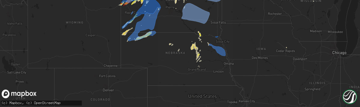 Hail map in Nebraska on June 10, 2021