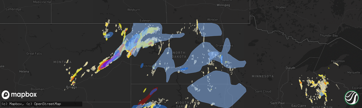 Hail map in North Dakota on June 10, 2021