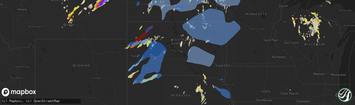 Hail map in South Dakota on June 10, 2021