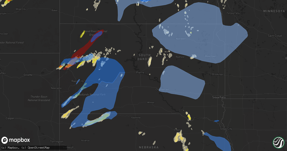 Hail map in South Dakota on June 10, 2021