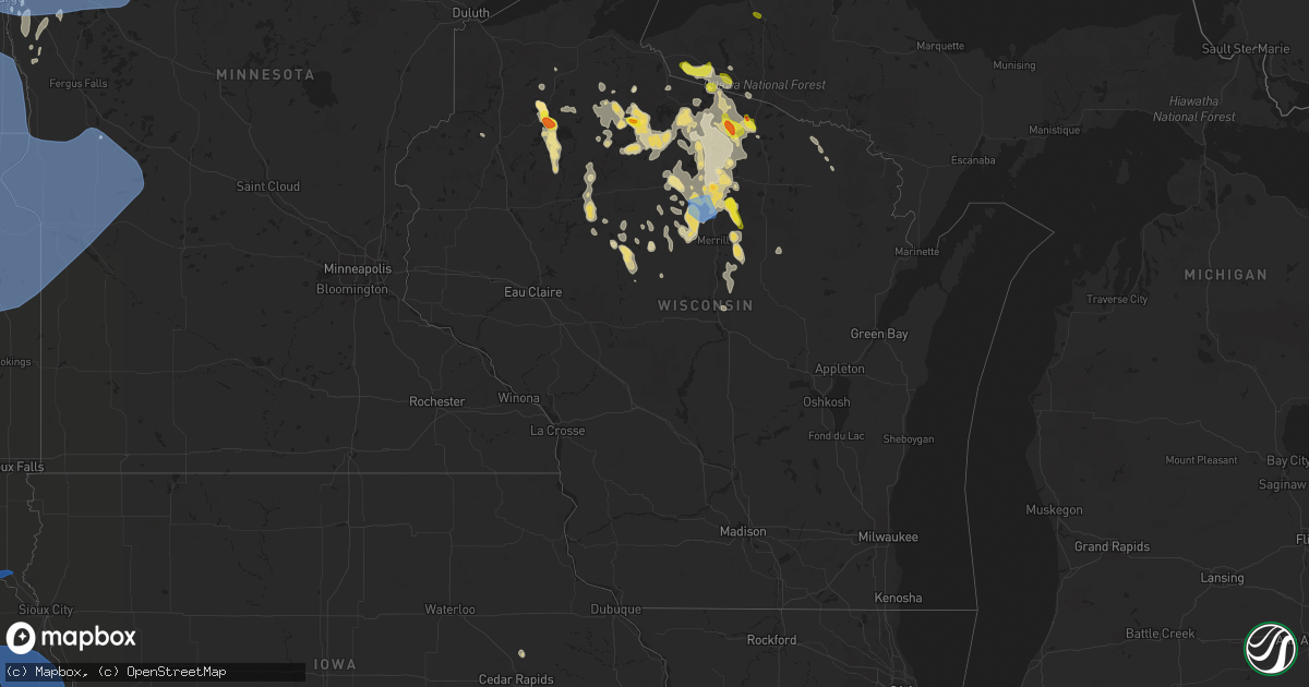Hail map in Wisconsin on June 10, 2021