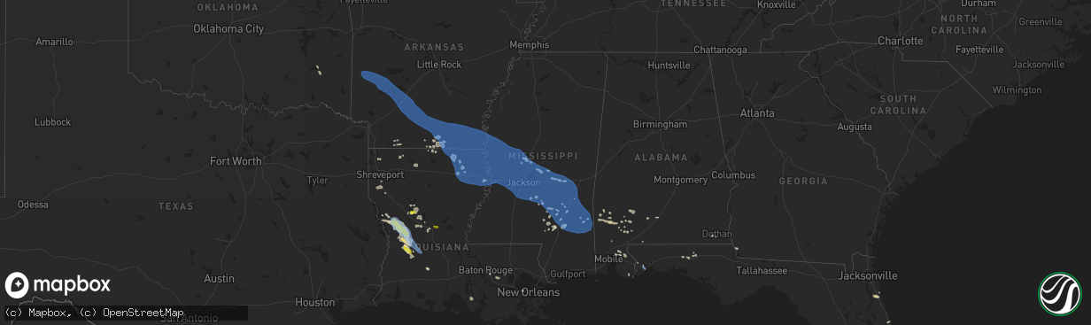 Hail map in Mississippi on June 10, 2022