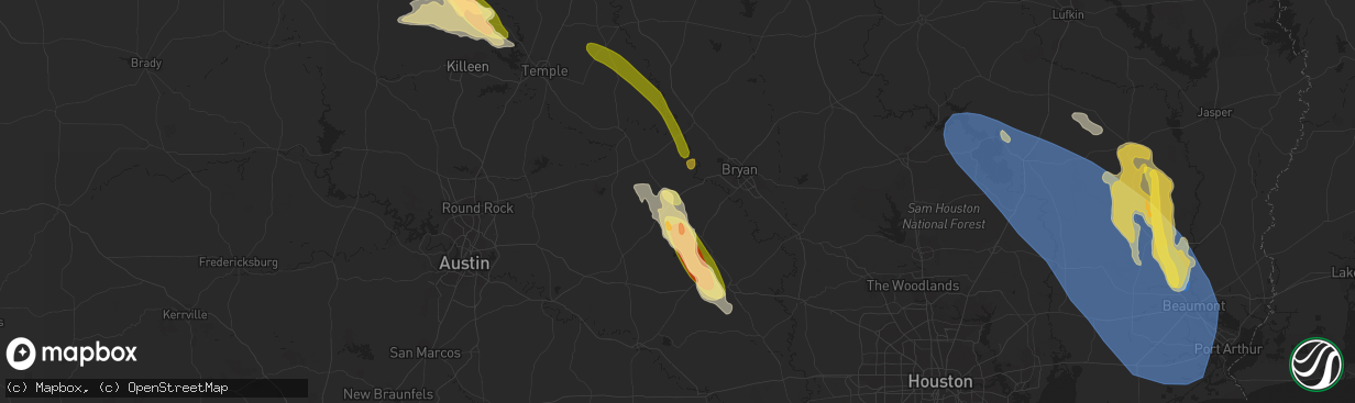 Hail map in Caldwell, TX on June 10, 2023