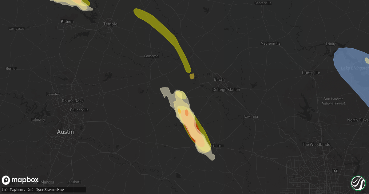 Hail map in Caldwell, TX on June 10, 2023