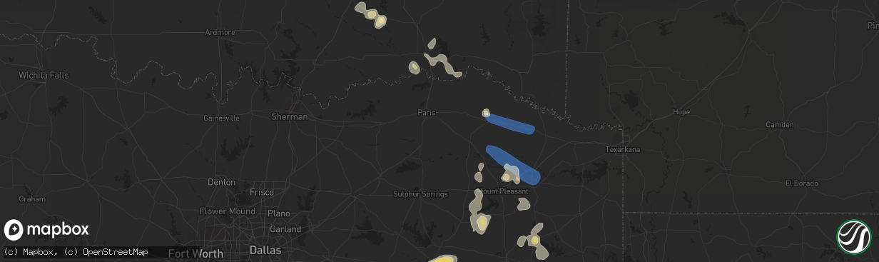 Hail map in Cookville, TX on June 10, 2023