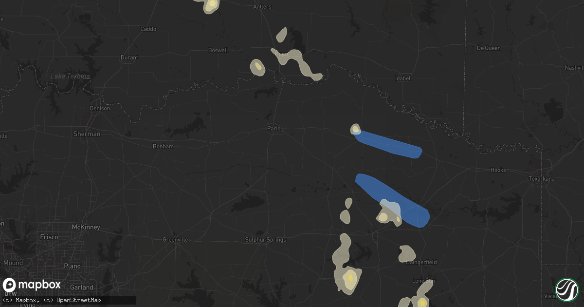 Hail map in Cookville, TX on June 10, 2023