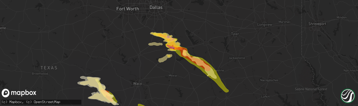 Hail map in Corsicana, TX on June 10, 2023