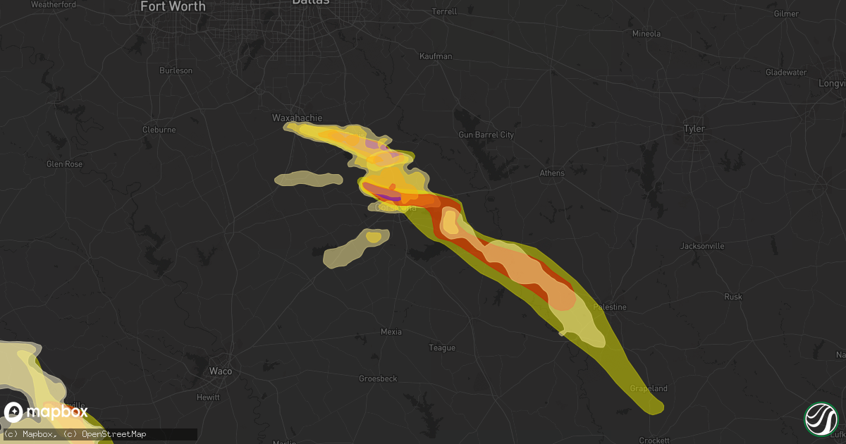 Hail map in Corsicana, TX on June 10, 2023