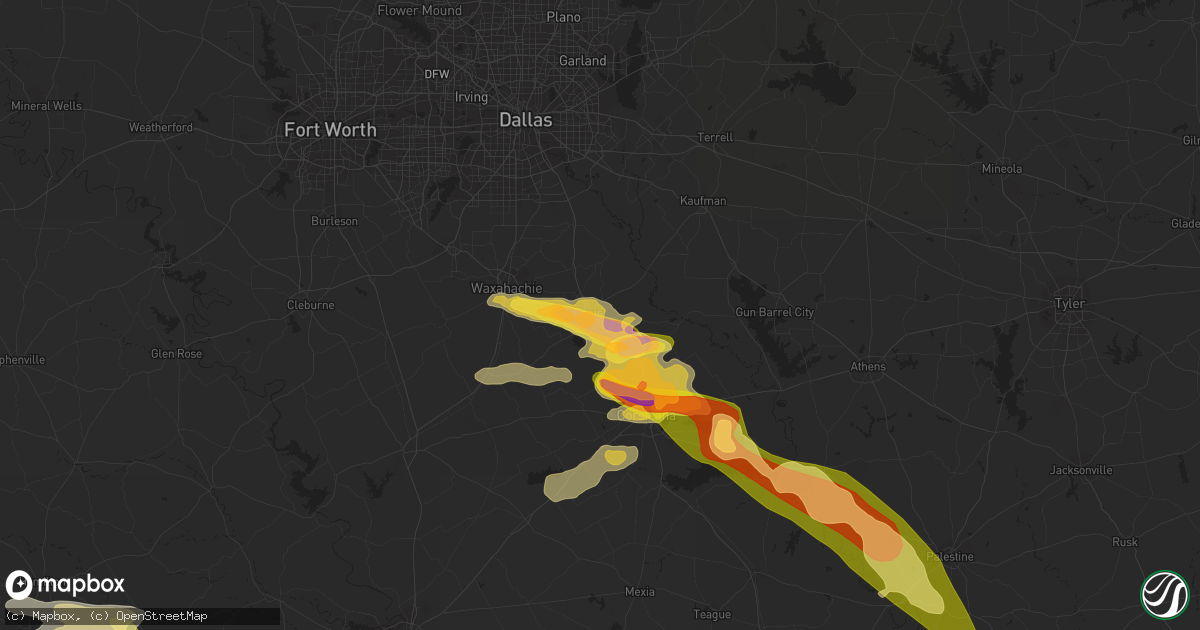 Hail map in Ennis, TX on June 10, 2023