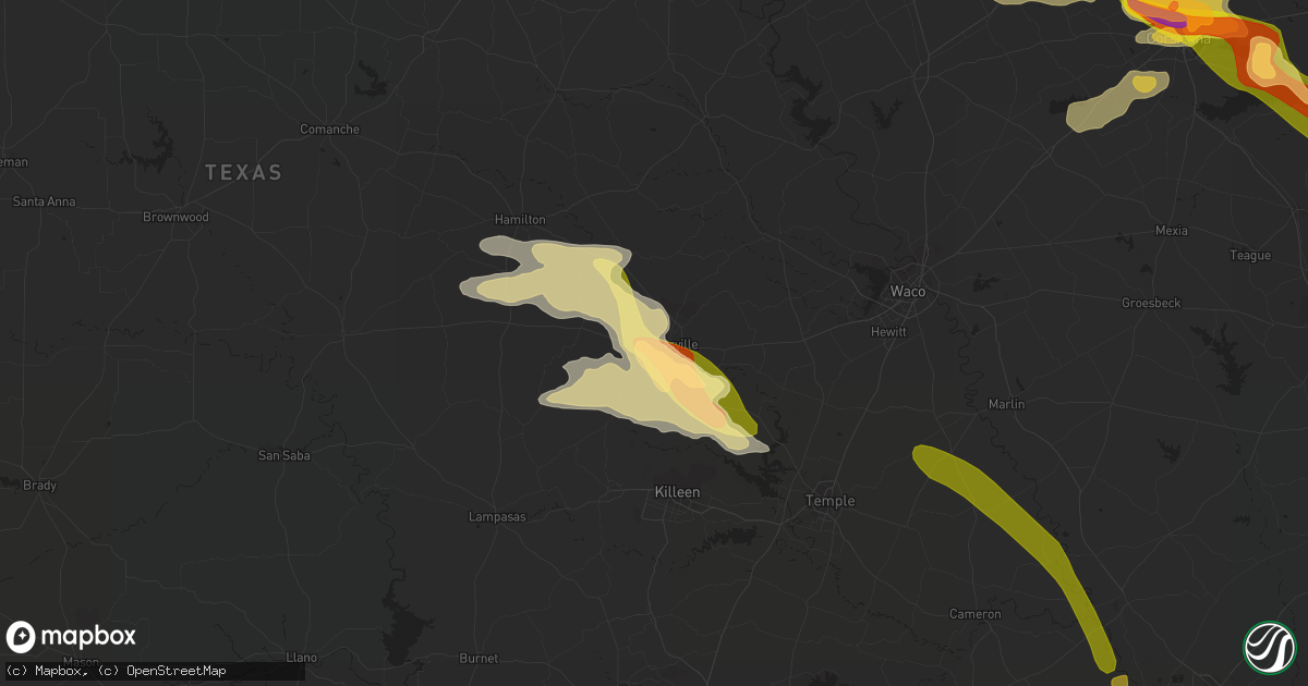 Hail map in Gatesville, TX on June 10, 2023