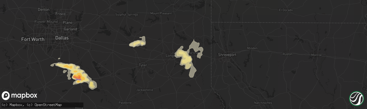 Hail map in Hallsville, TX on June 10, 2023