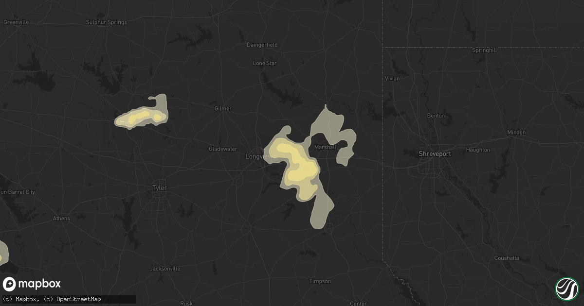 Hail map in Hallsville, TX on June 10, 2023