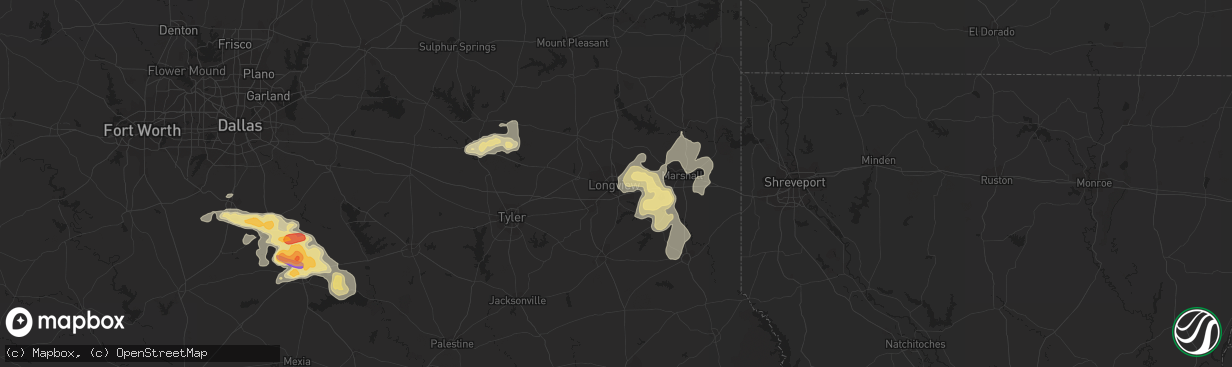 Hail map in Longview, TX on June 10, 2023