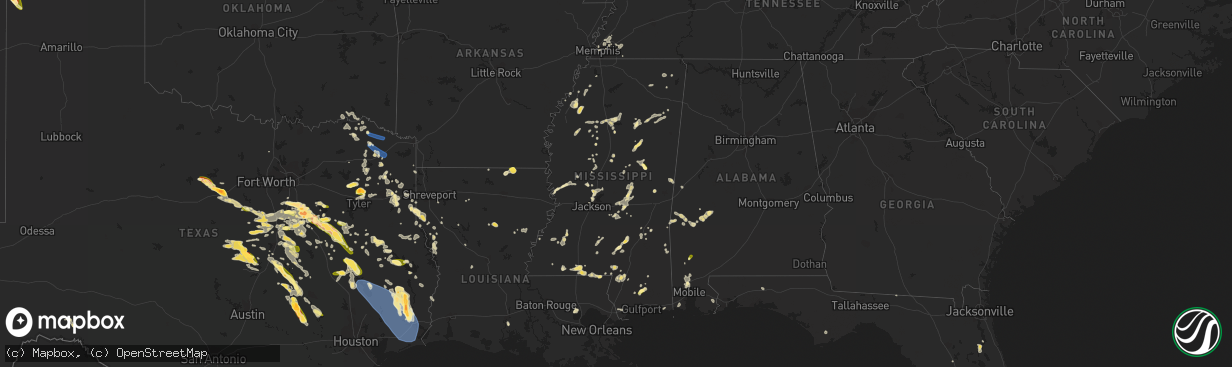 Hail map in Mississippi on June 10, 2023