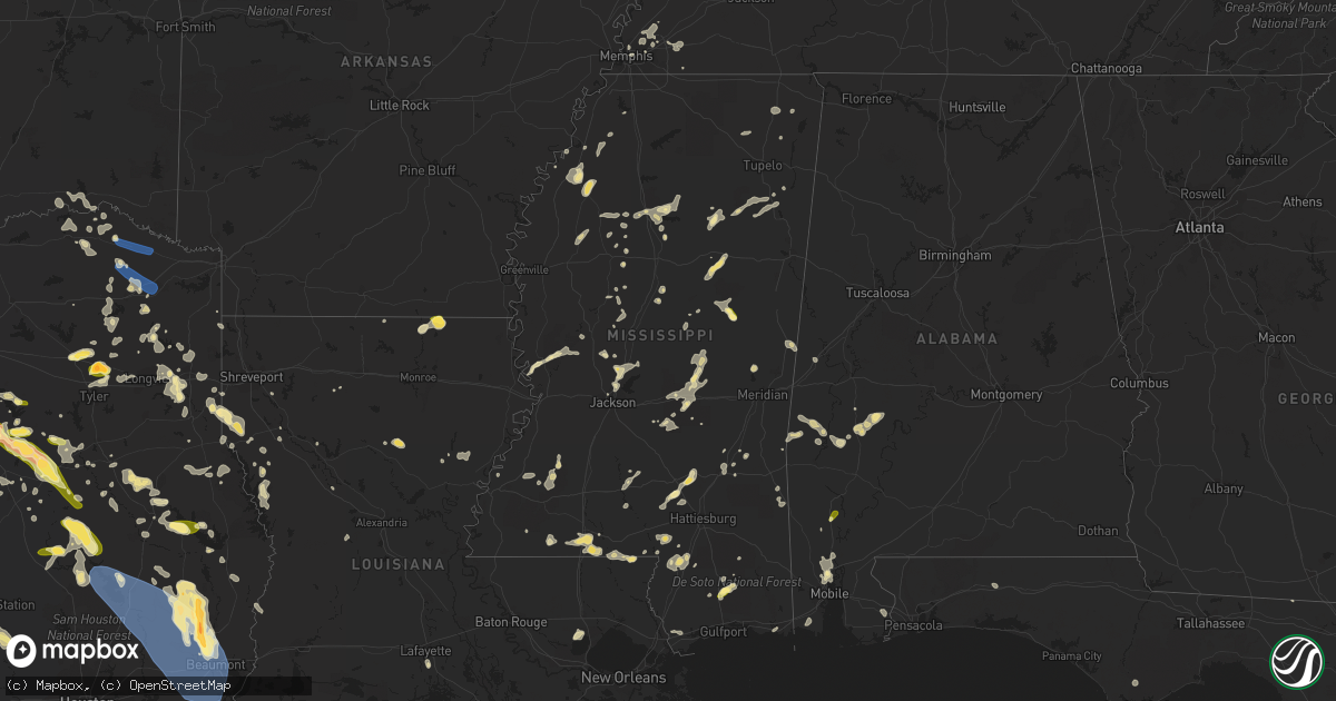 Hail map in Mississippi on June 10, 2023