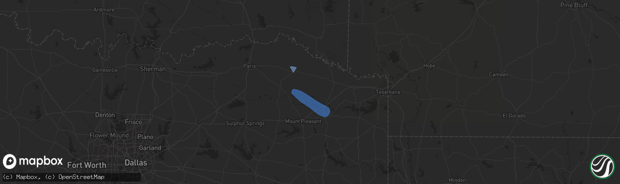 Hail map in Omaha, TX on June 10, 2023