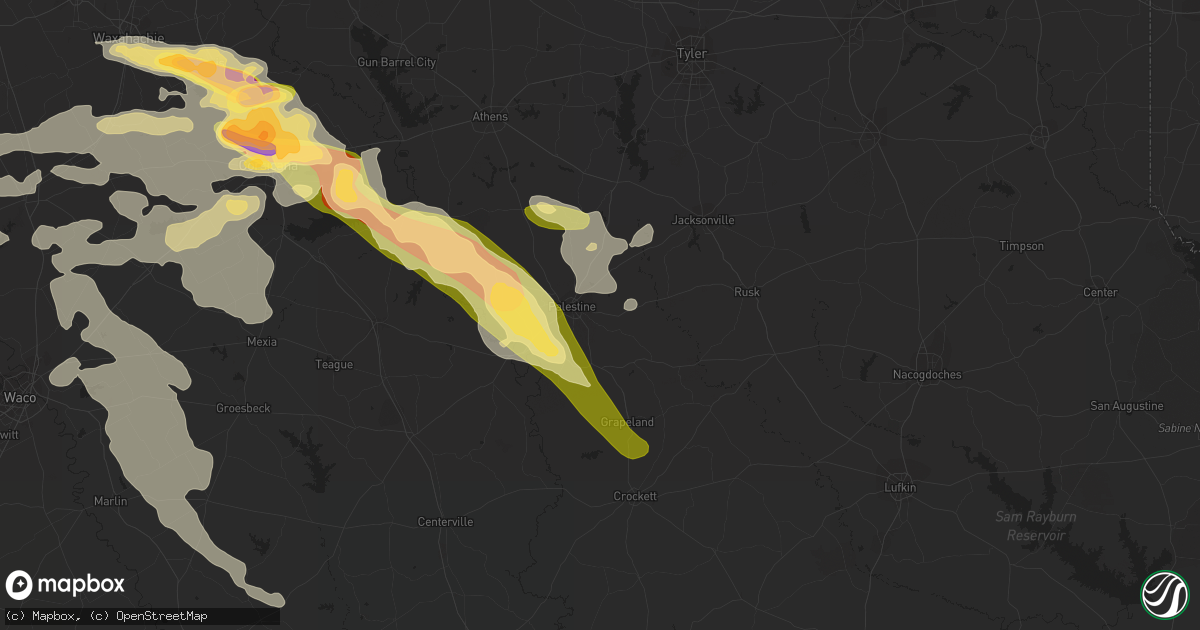 Hail map in Palestine, TX on June 10, 2023