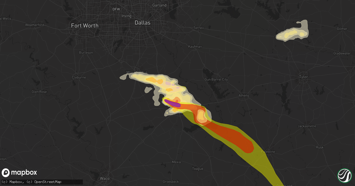 Hail map in Rice, TX on June 10, 2023