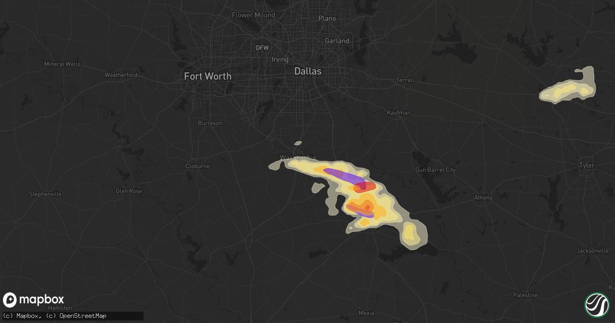 Hail map in Waxahachie, TX on June 10, 2023