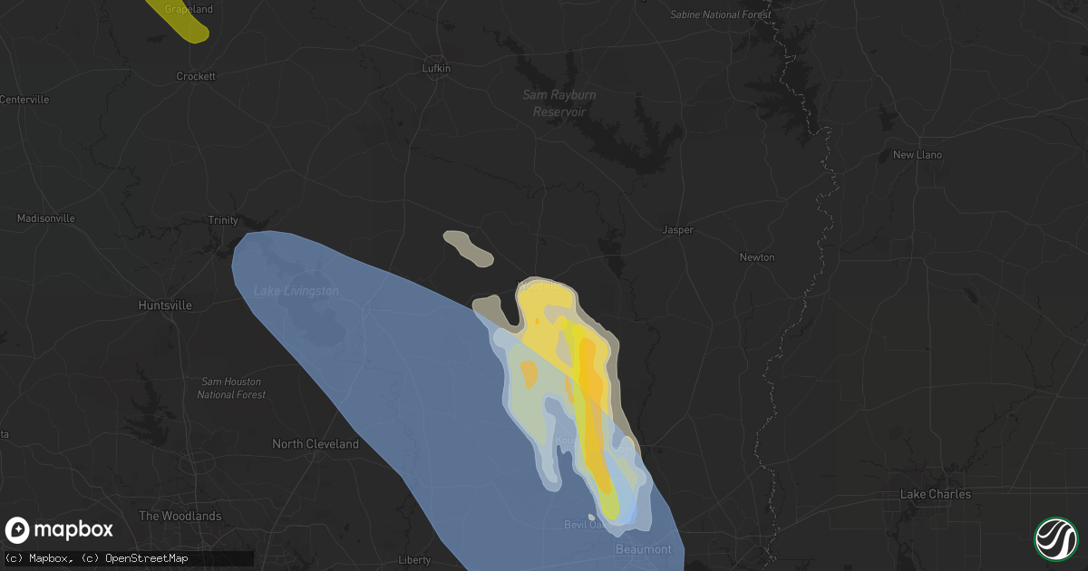 Hail map in Woodville, TX on June 10, 2023