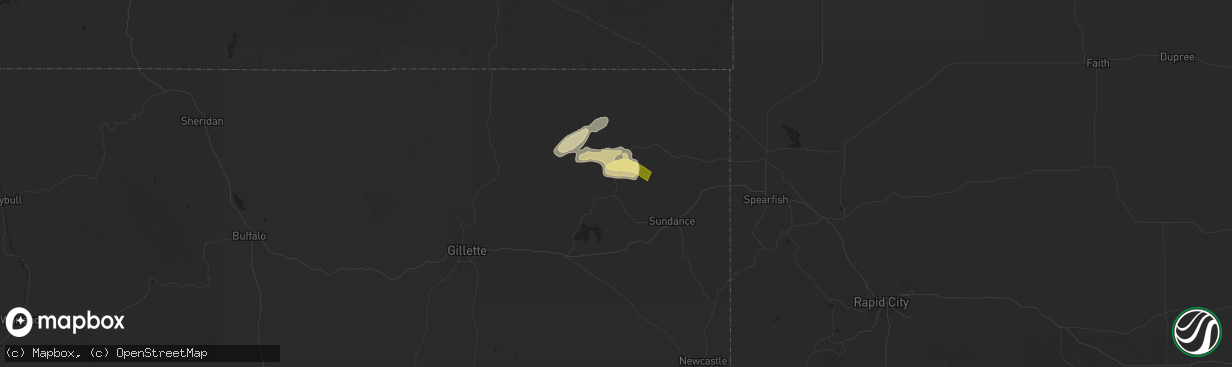 Hail map in Devils Tower, WY on June 10, 2024