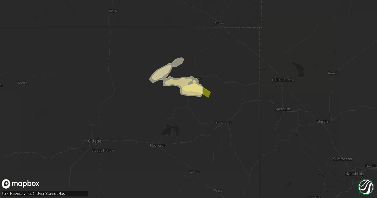 Hail map in Devils Tower, WY on June 10, 2024