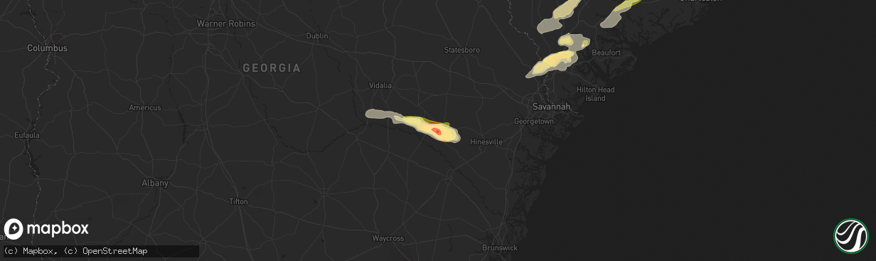 Hail map in Glennville, GA on June 10, 2024