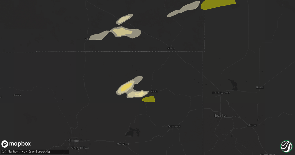 Hail map in Hulett, WY on June 10, 2024