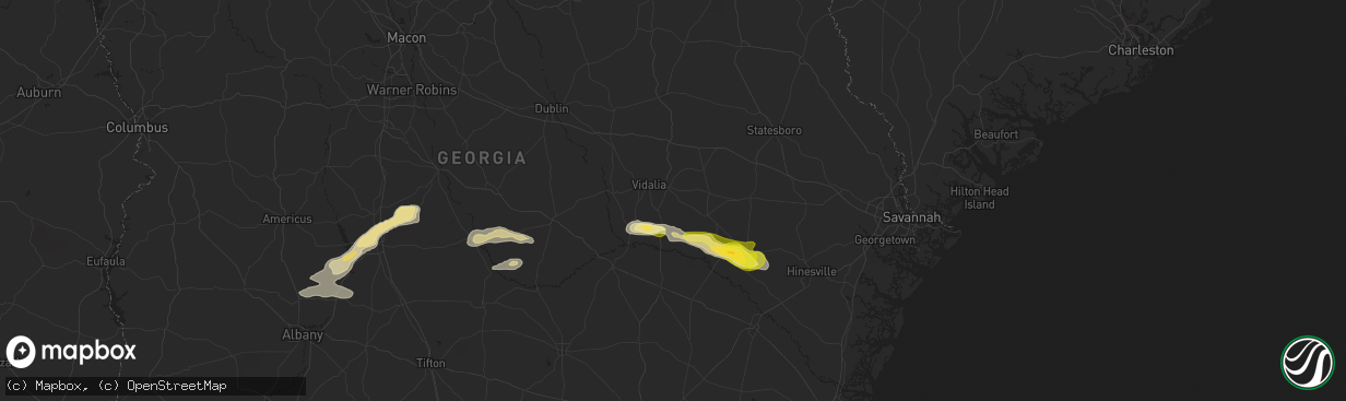 Hail map in Lyons, GA on June 10, 2024