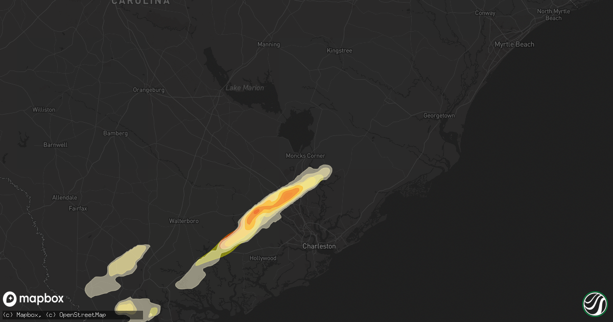 Hail map in Moncks Corner, SC on June 10, 2024