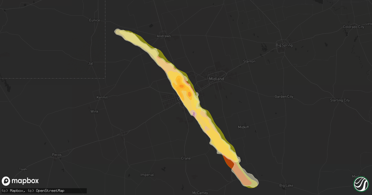 Hail map in Odessa, TX on June 10, 2024