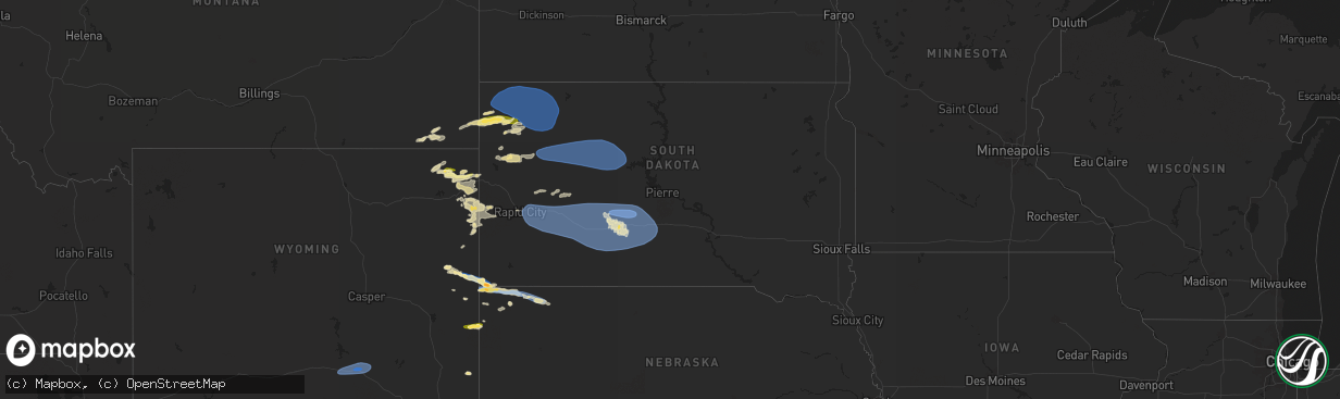 Hail map in South Dakota on June 10, 2024